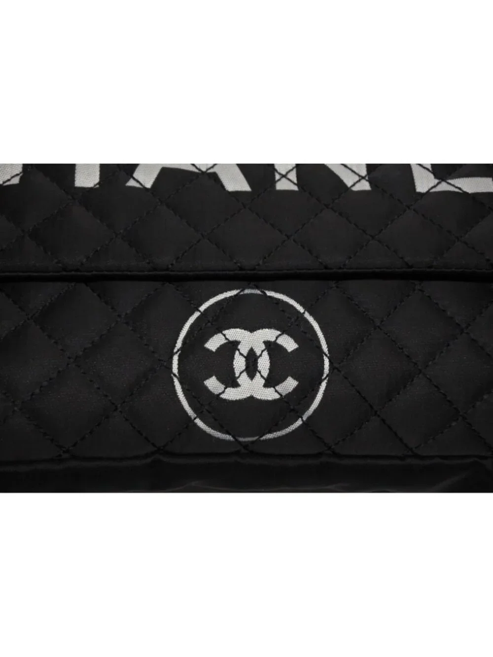 Chanel Quilted Jumbo CC Logo Chain Shoulder Bag Single Flap Black White Silver